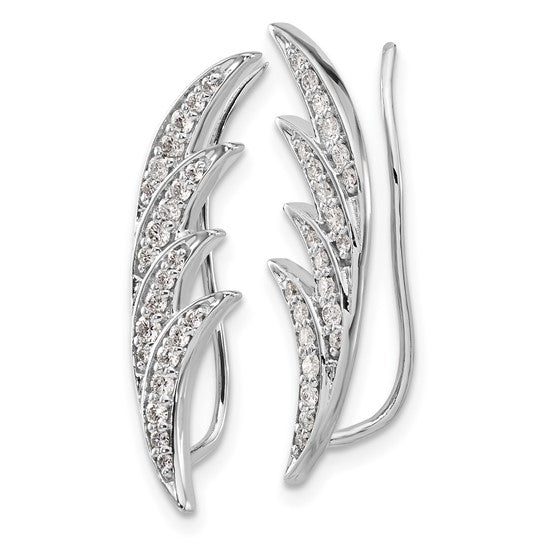 Diamond Feather Ear Climber Earrings