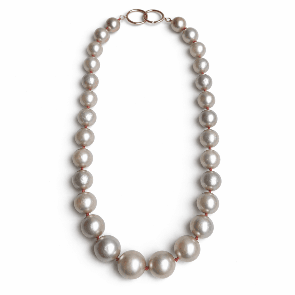 Graduated Cultured Freshwater Pearls on Bright Coral Silk with Katura Signature Clasp — Rose Gold Necklace by Katura
