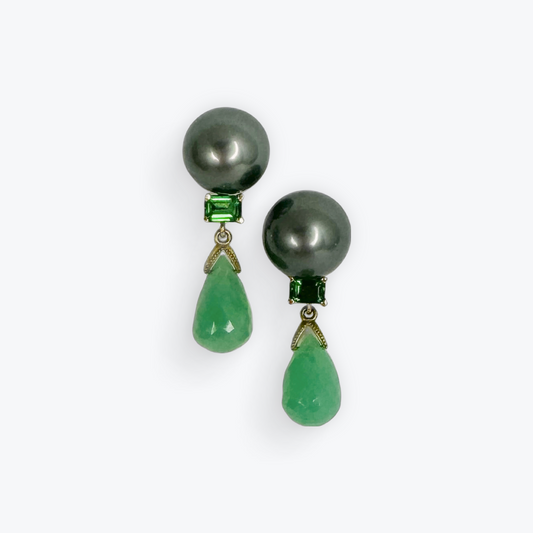 Tahitian pearls and green gemstones: "Green three ways"